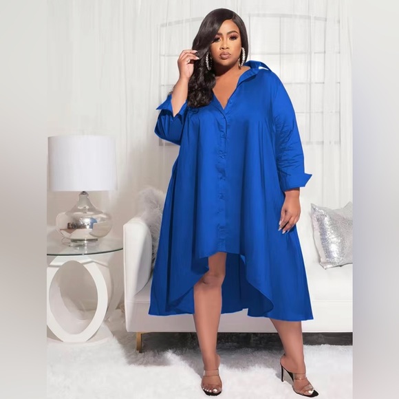 Plus Size Satin Button Front Hem Oversized Elegant Loose Fit Shirt Dress - Picture 4 of 13